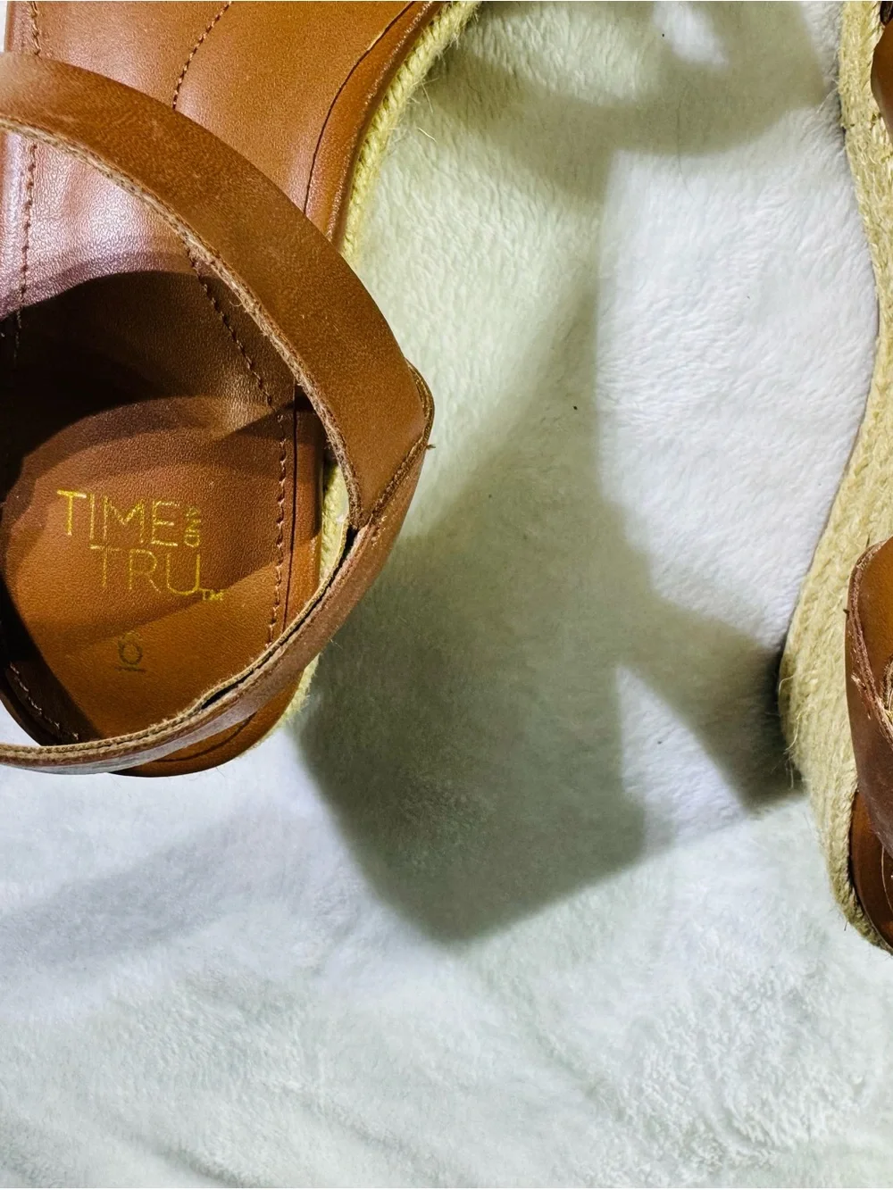 Time and Tru Tan Brown Espadrille Wedge Sandals with Ankle Strap